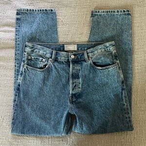 EUC Everlane Relaxed Straight Fit Jeans Medium Wash High Waisted Size 29 Regular